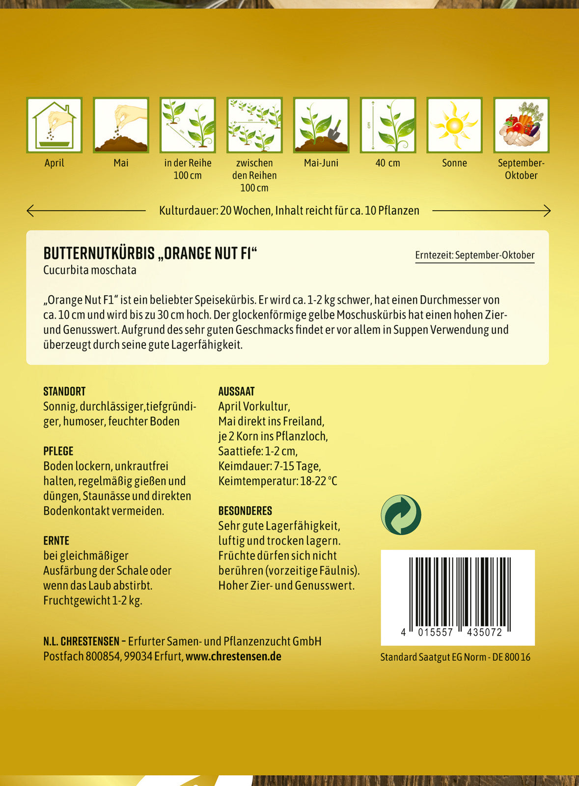 N.L. Chrestensen Butternutkürbis Orange Nut F1