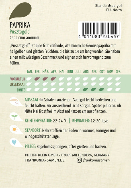 Frankonia Samen Blockpaprika Pusztagold