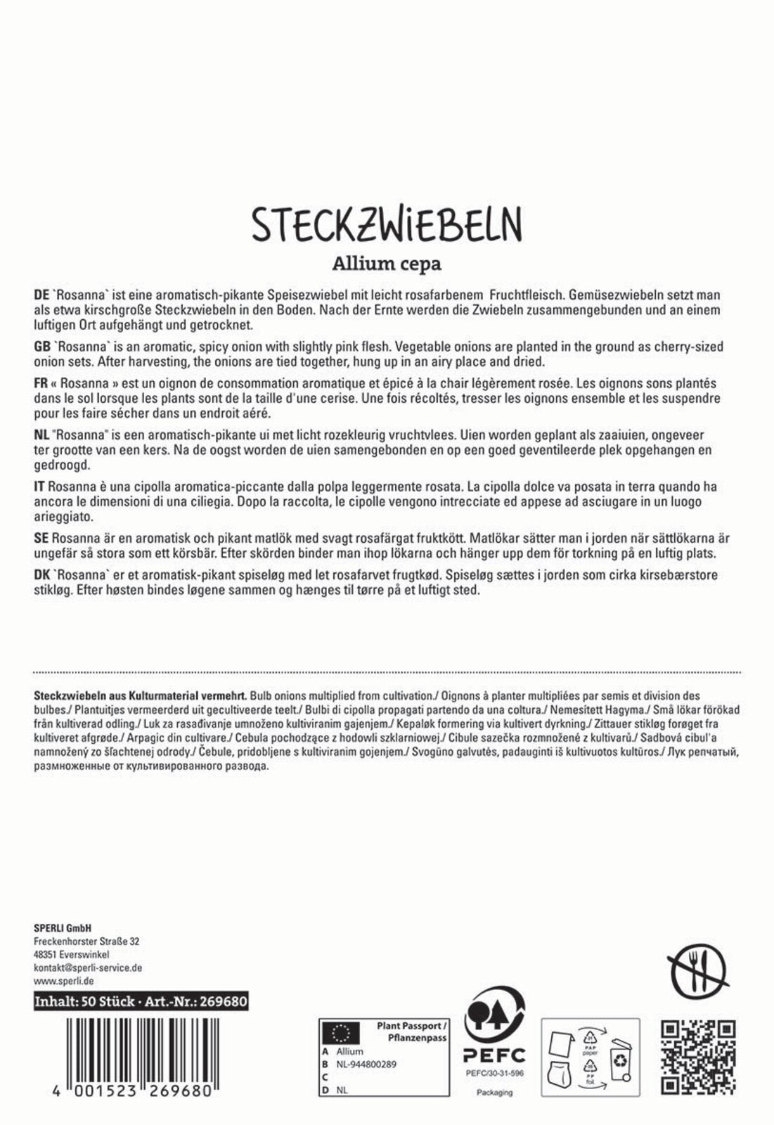 SPERLI Rote Steckzwiebel Rosanna 50 Stück