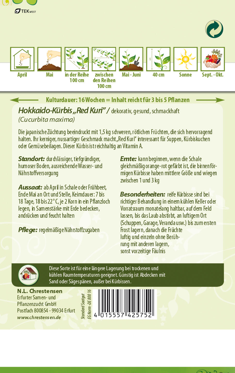 N.L. Chrestensen Hokkaido-Kürbis Red Kuri