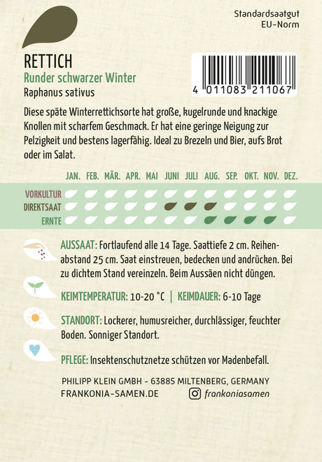 Frankonia Samen Rettich Runder schwarzer Winter