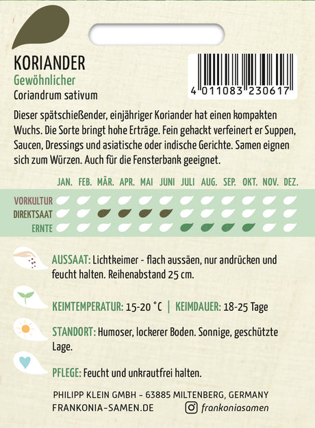 Frankonia Samen Koriander Gewöhnlicher
