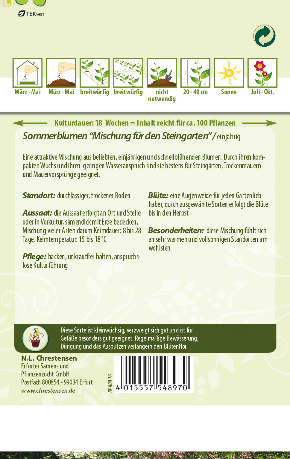 N.L. Chrestensen Sommerblumenmischung für den Steingarten