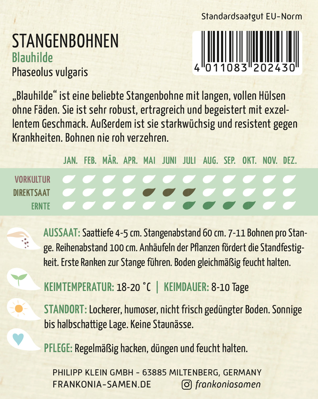 Frankonia Samen Stangenbohnen Blauhilde