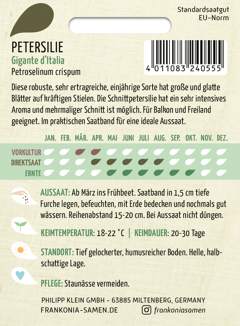 Frankonia Samen Petersilien Gigante d'Italia Saatband