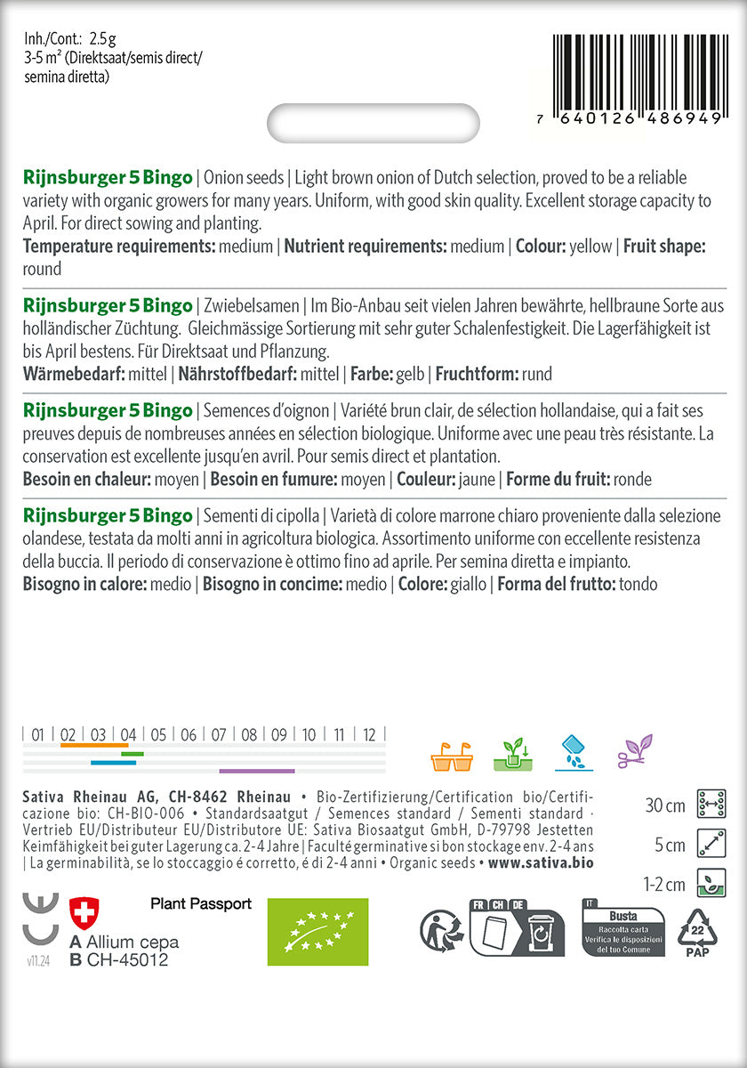 Sativa Zwiebelsamen Rijnsburger 5 Bingo