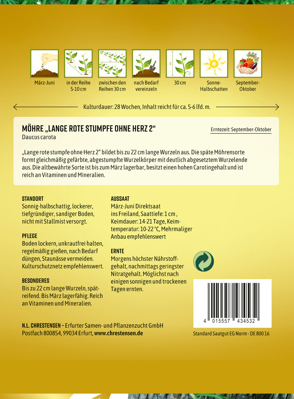 N.L. Chrestensen Möhre Lange rote stumpfe ohne Herz 2 Pillensaat