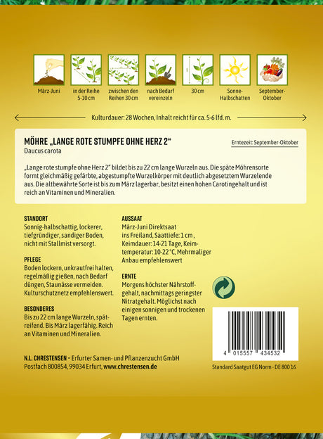 N.L. Chrestensen Möhre Lange rote stumpfe ohne Herz 2 Pillensaat