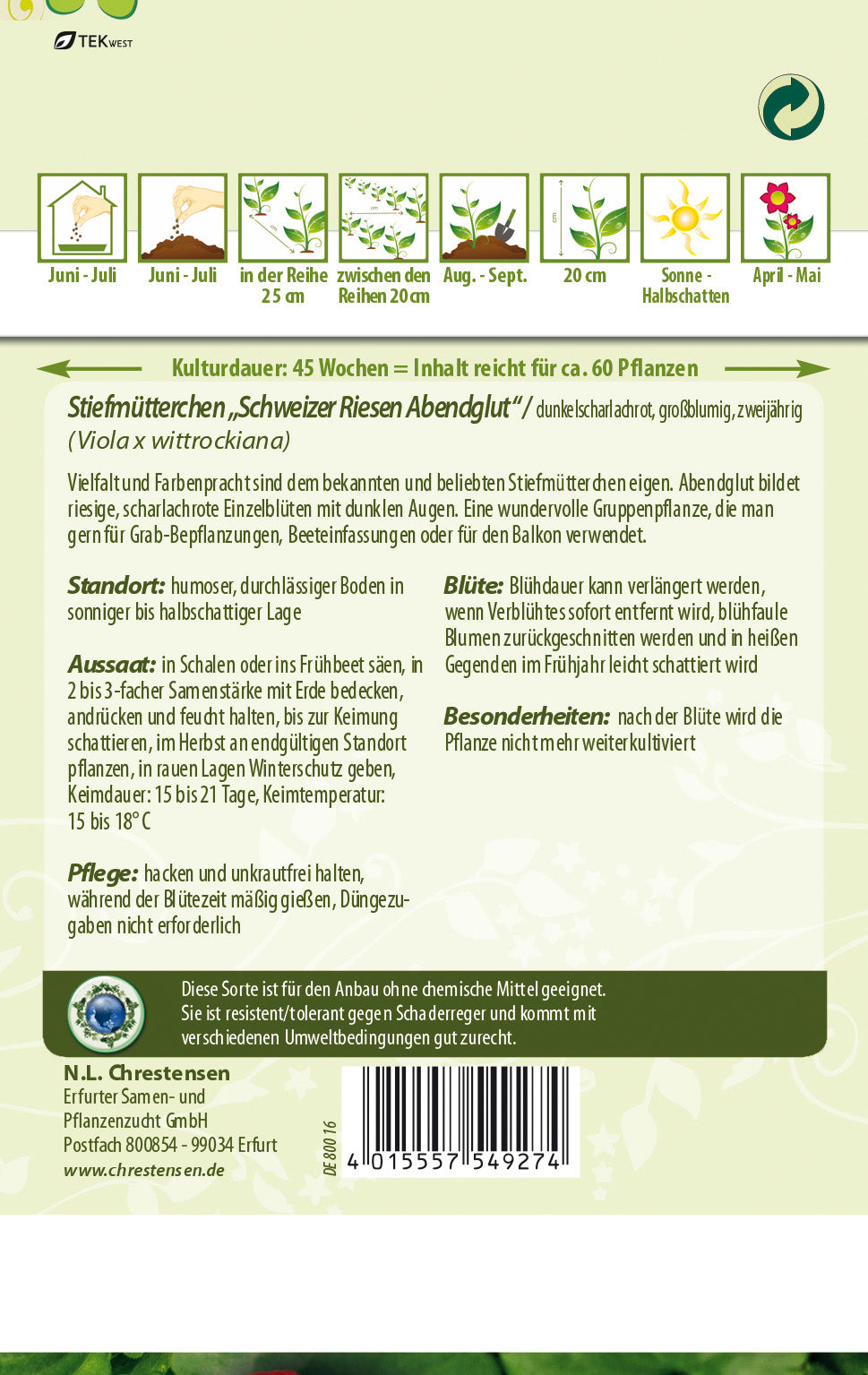 N.L. Chrestensen Stiefmütterchen Schweizer Riesen Abendglut