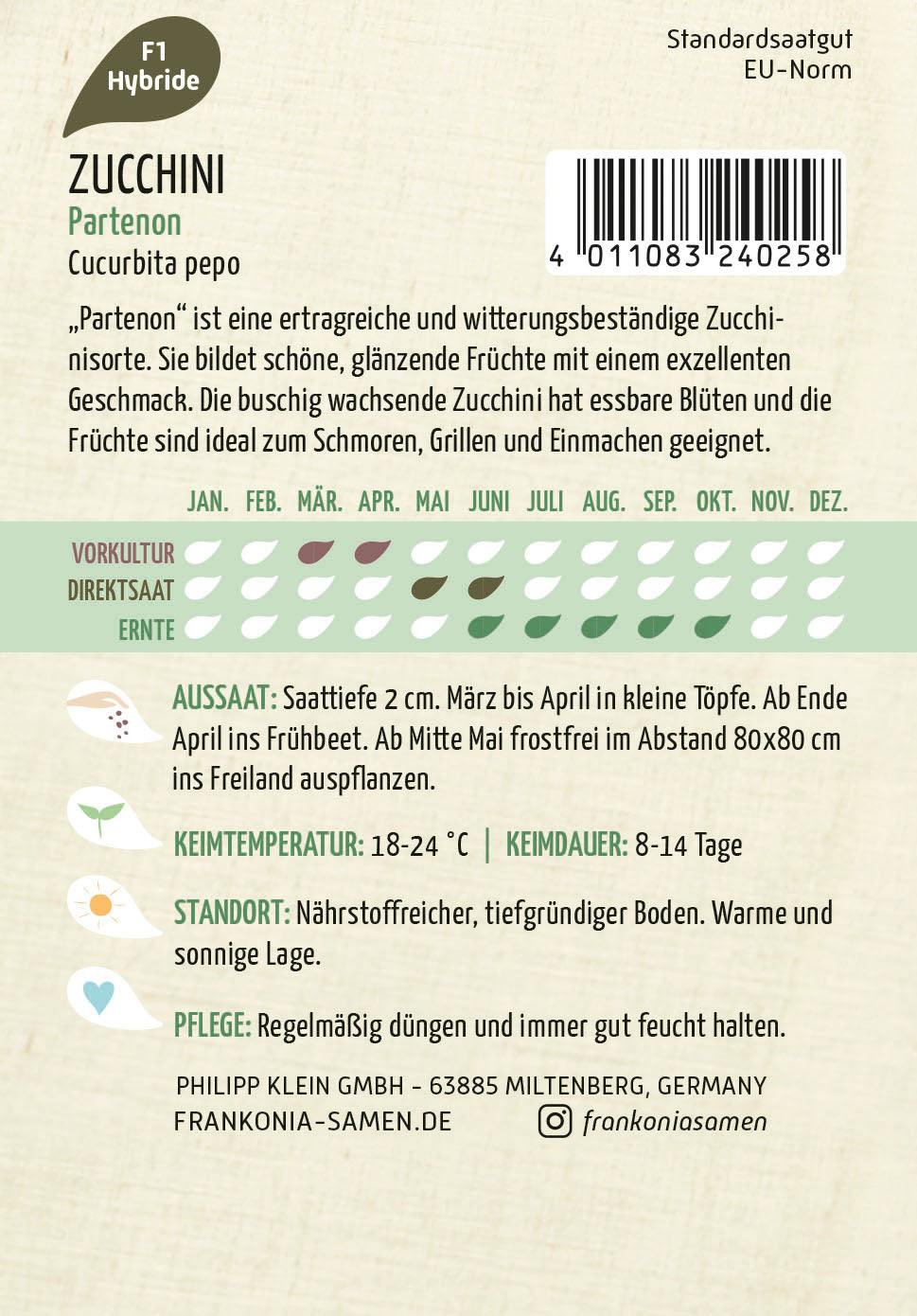 Frankonia Samen Zucchini Partenon