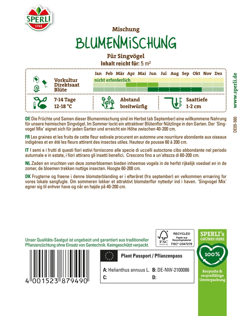 Blumenmischung für Singvögel