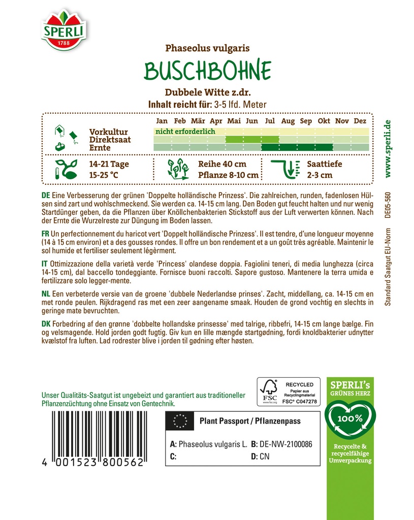 Buschbohne Dubbele Witte z.dr.