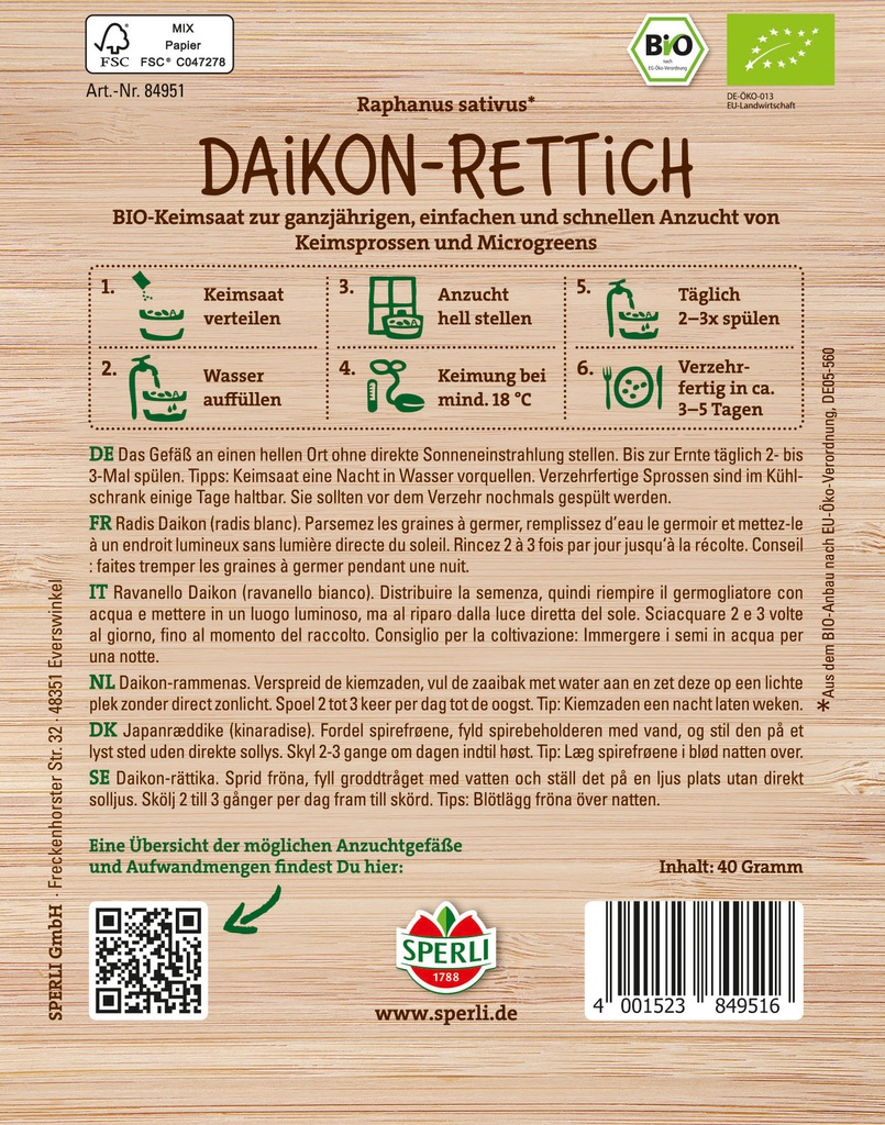 BIO Keimsprossen-Saat Daikon-Rettich