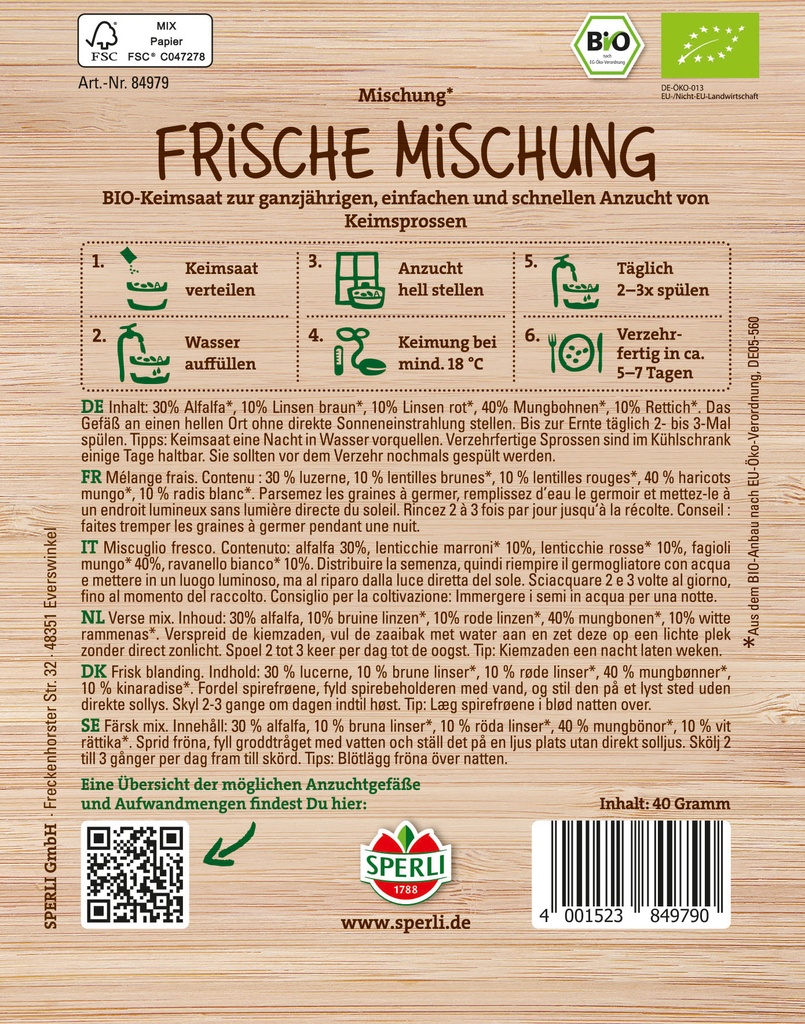 BIO Keimsprossen-Saat Frische Mischung