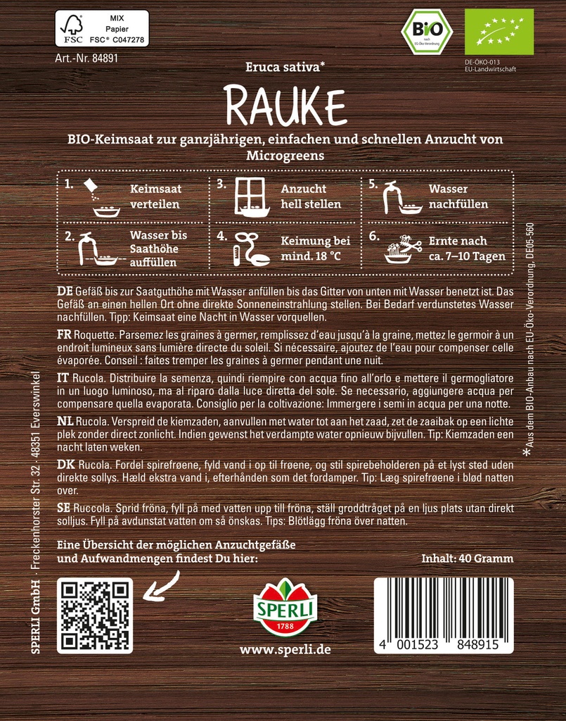 BIO Microgreen-Saat Rauke