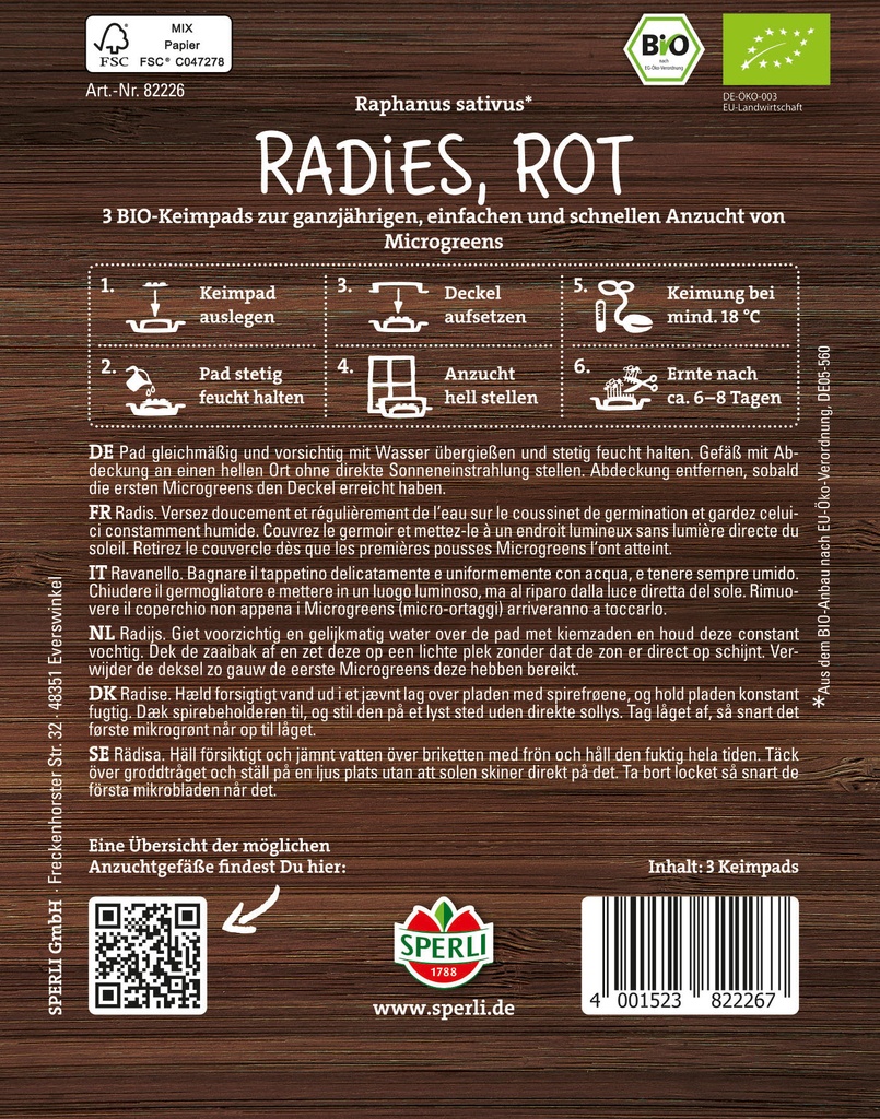 BIO Microgreen-Pads Radieschen, rot, Nachfüllpad