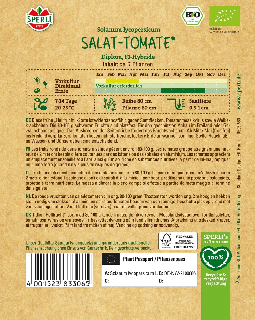 BIO Salat-Tomate, Hellfrucht, F1