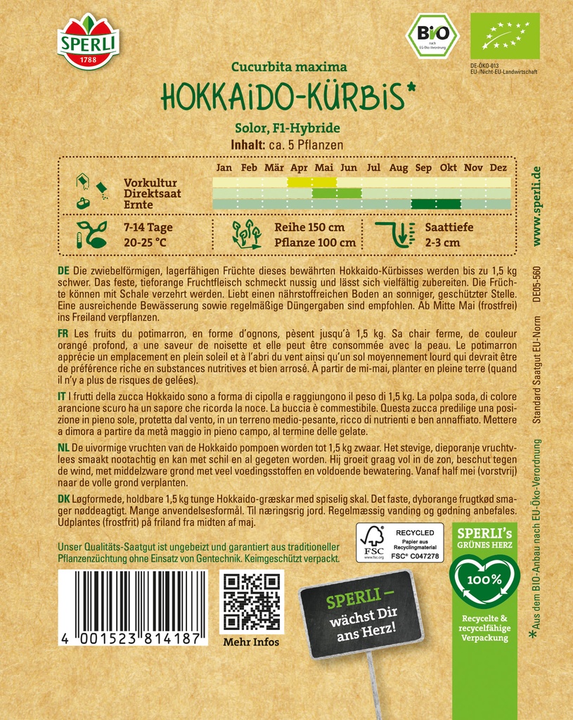 BIO Hokkaido-Kürbis, F1