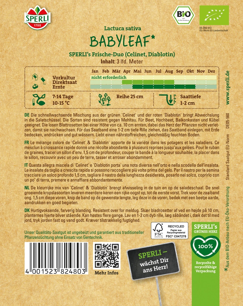 BIO Babyleaf SPERLI's Frische-Duo, Saatband